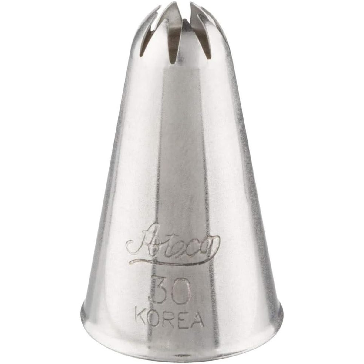Ateco #30 Closed Star Piping Tip, stainless steel, full view showing engraved branding and tip number