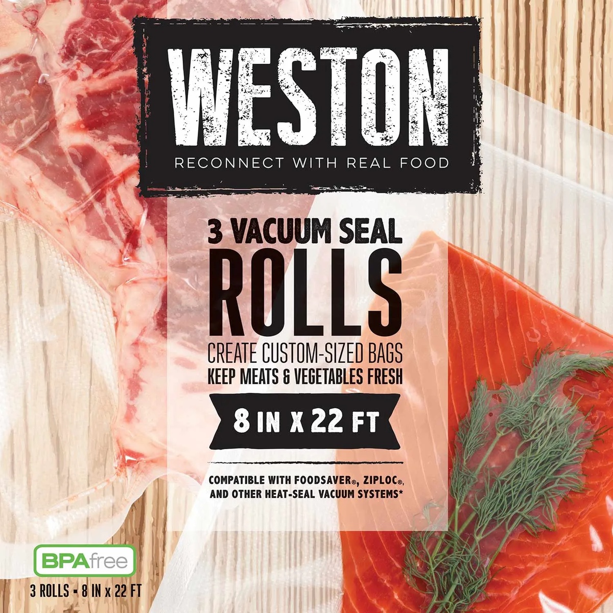 Weston 8 in x 22 ft Vacuum Seal Roll 3-Pack product packaging front