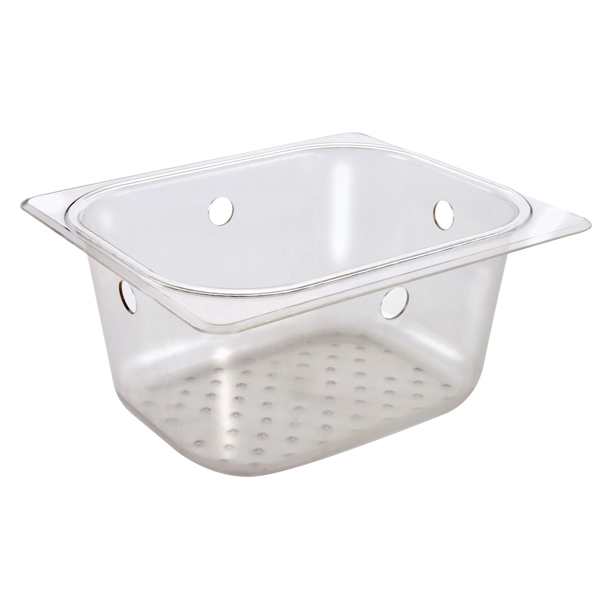 Krowne 30-160 clear perforated plastic sink strainer basket with drainage holes on base and sides