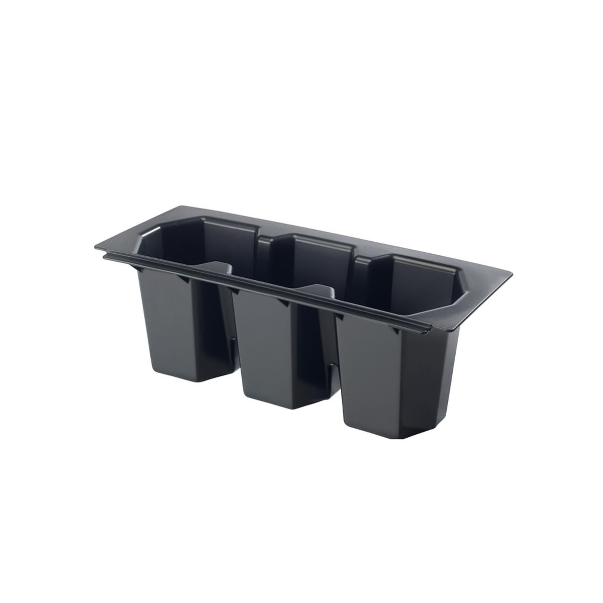 Krowne 30-550 black plastic 3-bottle well with three individual compartments and flat flange
