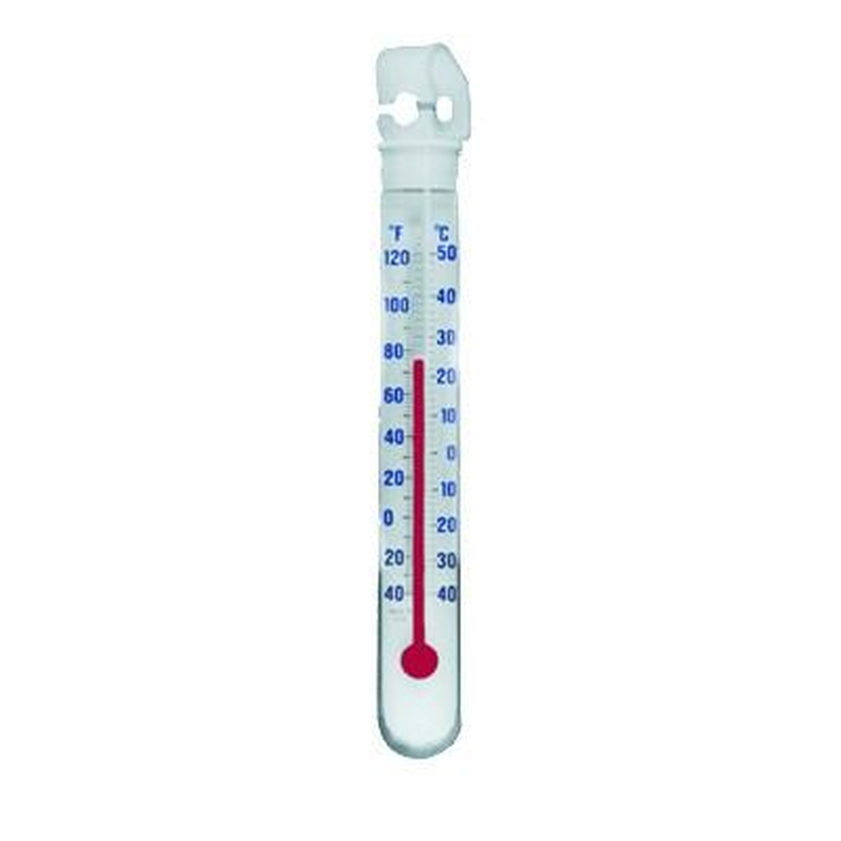 FMP 300-1052 refrigerator freezer thermometer with swivel mounting bracket and dual Fahrenheit and Celsius scale