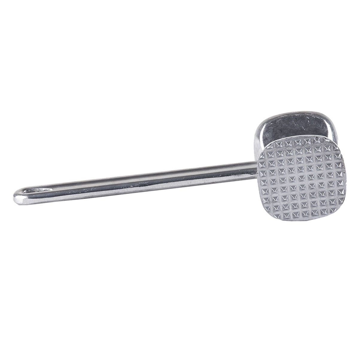 Tablecraft 3005 meat tenderizer side view showing coarse pyramid-pattern textured striking face for tenderizing tough cuts