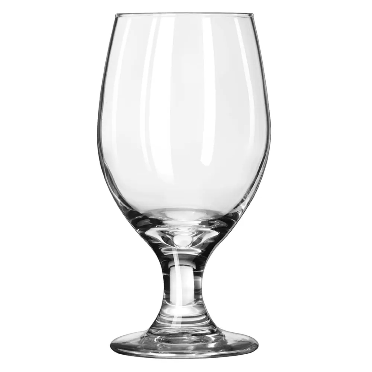 Libbey 3010 Perception 14 oz. clear banquet goblet with curved bowl, thick stem, and wide foot on white background