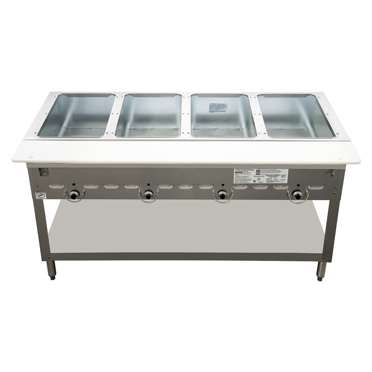 Top view of Duke 304-LP hot food table with four open wells