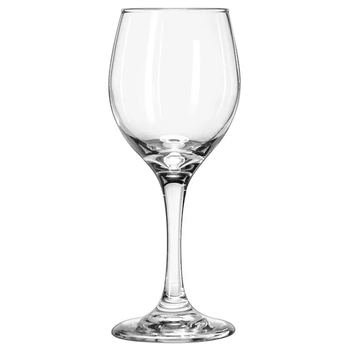 Libbey 3065 Perception 8 oz clear glass wine glass with elongated stem and rounded bowl