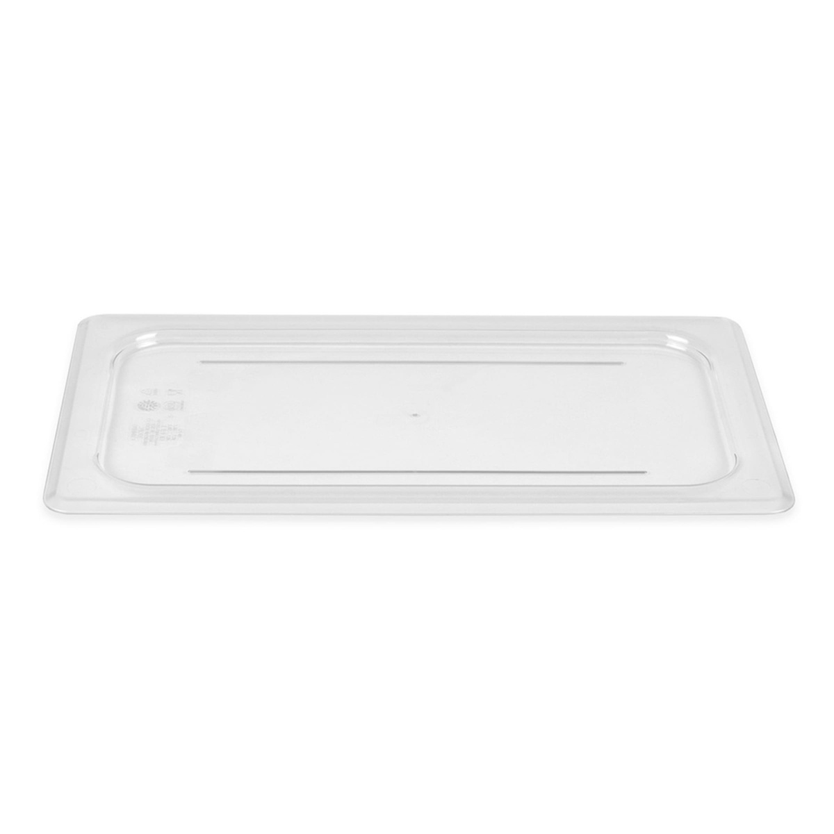 Cambro 30CWC135 clear flat food pan cover, straight-on top view showing flat profile and molded ribs