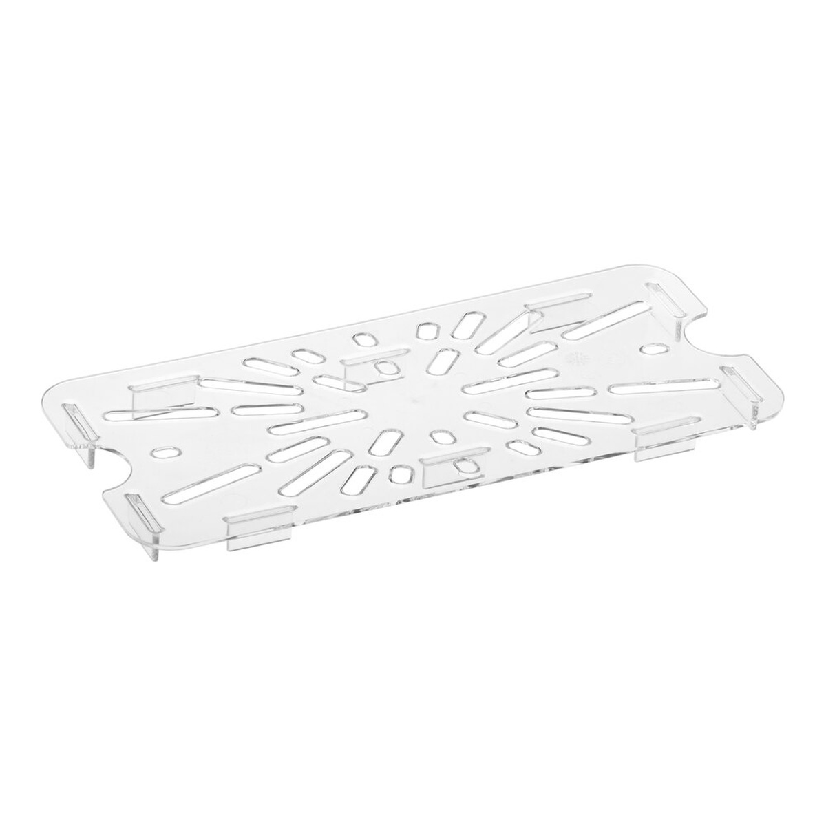 Cambro 30CWD135 1/3 size clear polycarbonate drain shelf with perforated base and sturdy feet