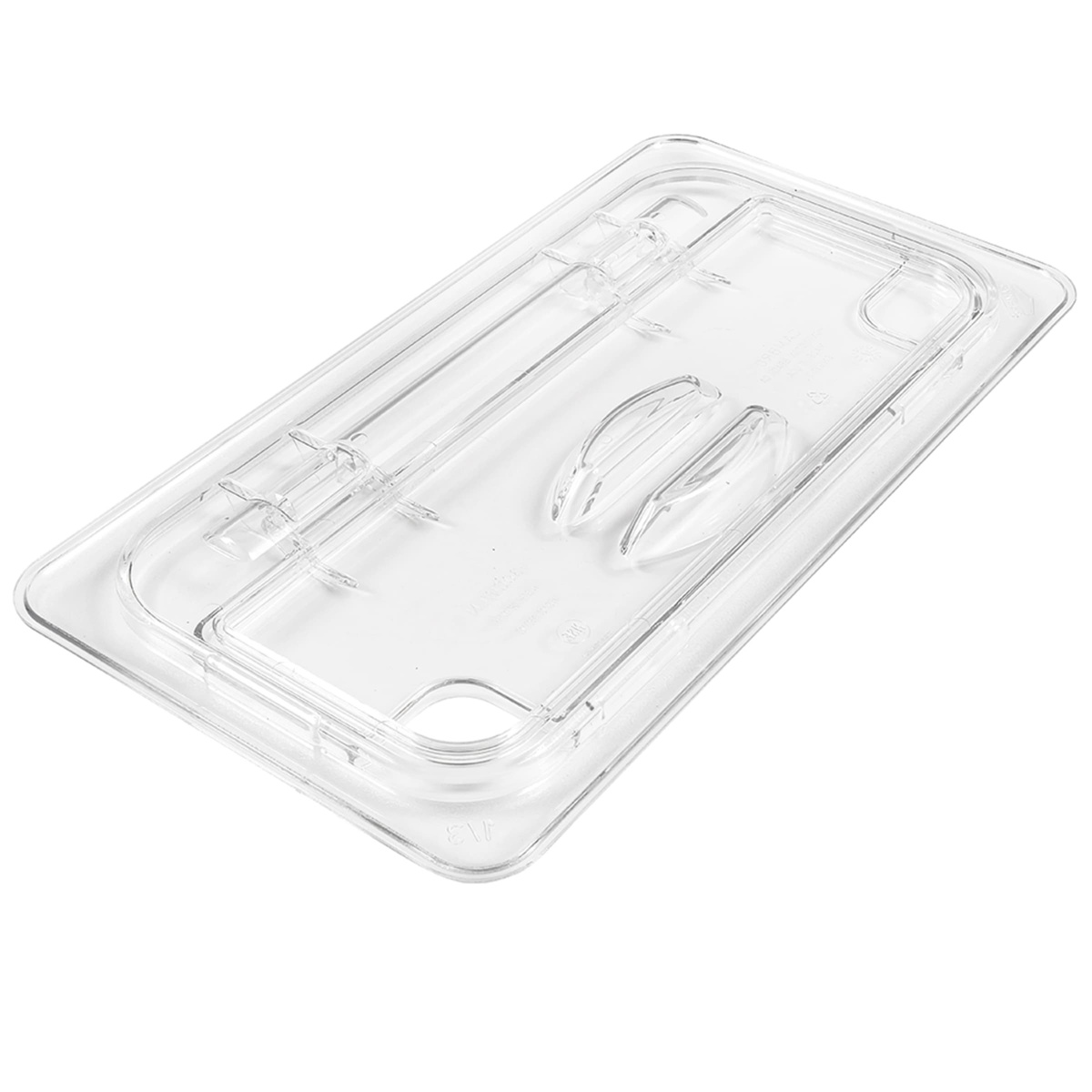 Cambro 30CWLN135 FlipLid angled view showing peg hole for sanitary drying and hinge detail