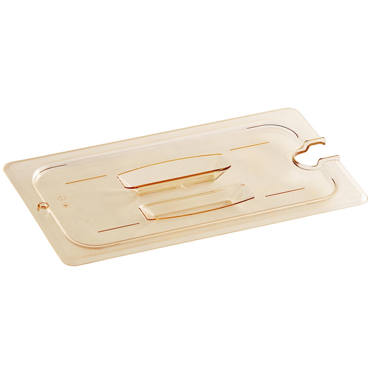 Cambro 30HPCHN150 amber 1/3 size high-heat flat lid with molded handle and spoon notch