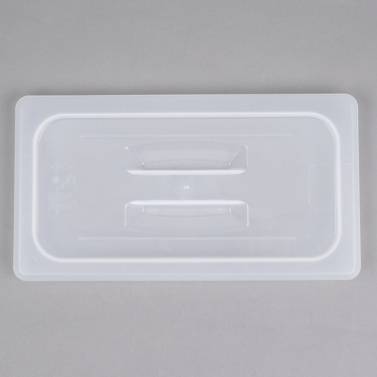 Cambro 30PPCH190 1/3 size translucent polypropylene handled lid, top-down view showing deep molded handle detail