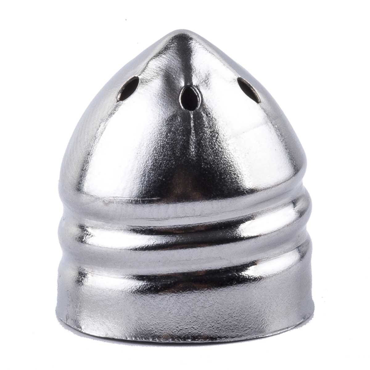 Close-up of the nickel-plated bullet-shaped shaker top with dispensing holes