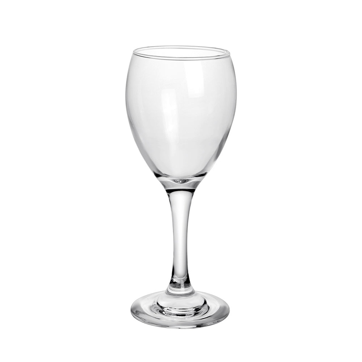 Enhanced 8.5 oz clear stemmed white wine glass with rounded bowl and slim stem