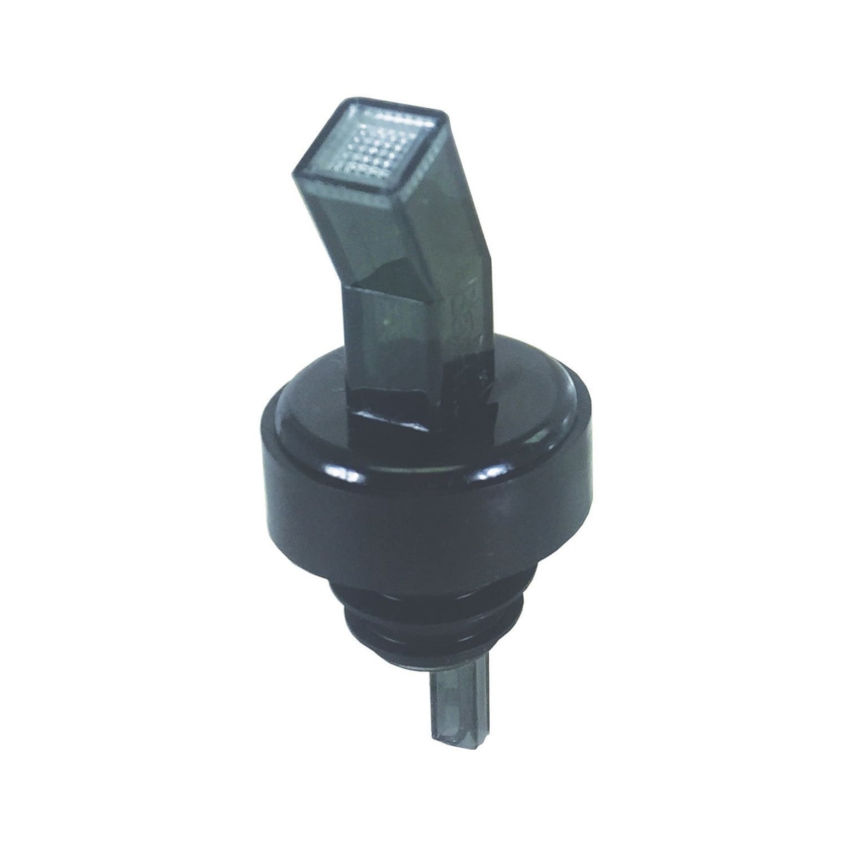 Spill-Stop 313-02 smoke and black BAN-M screened liquor pourer spout with mesh tip and black collar