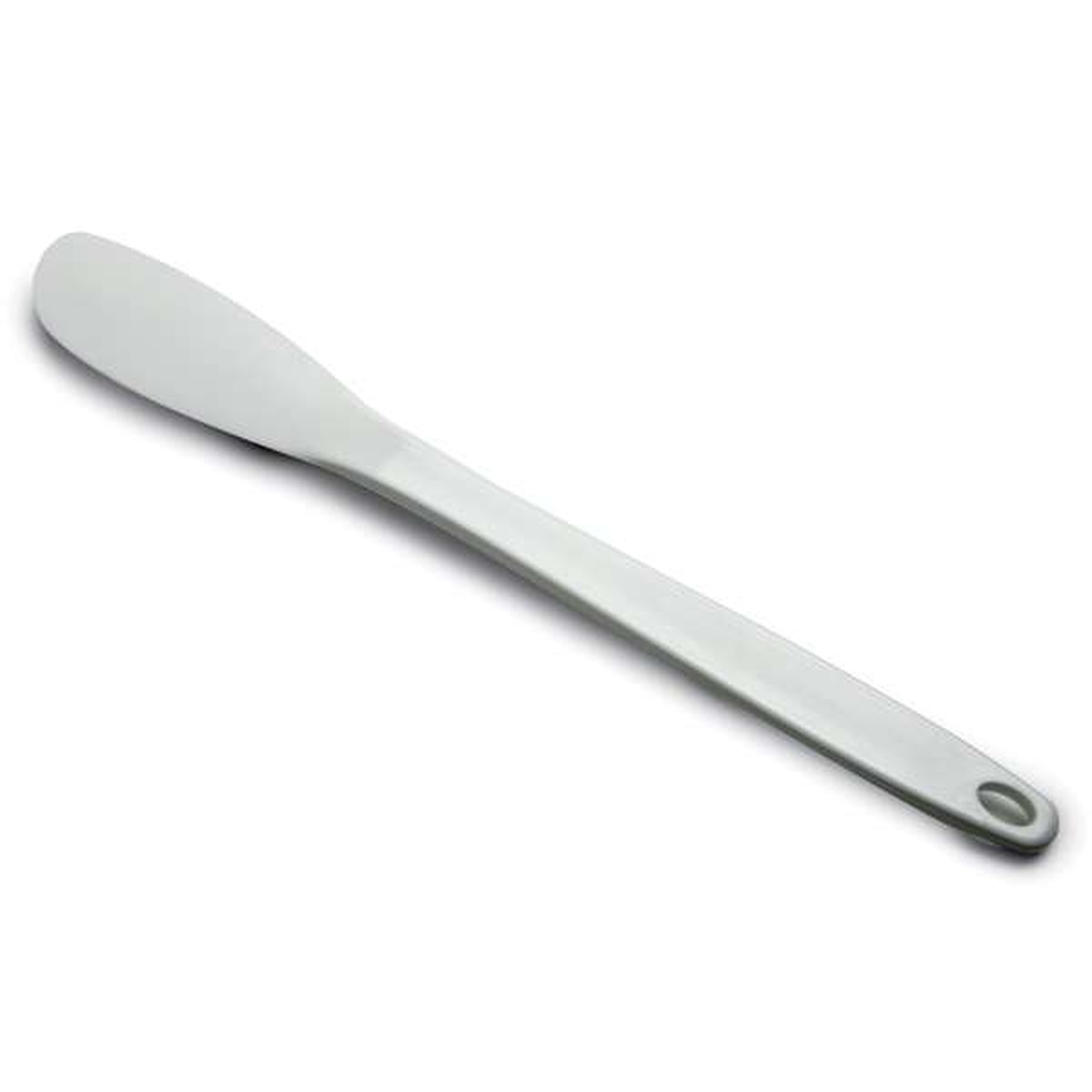 Norpro large white nylon spatula scraper showing flexible head and hanging hole handle