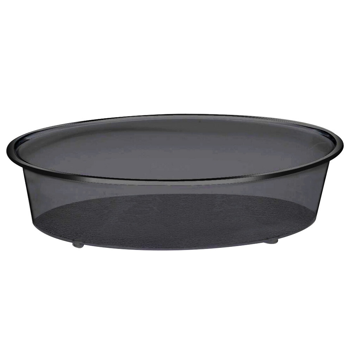 Cal-Mil 316-12-13 black acrylic deep round Turn N Serve tray, 12-inch diameter, showing transparent black sides and rotating base