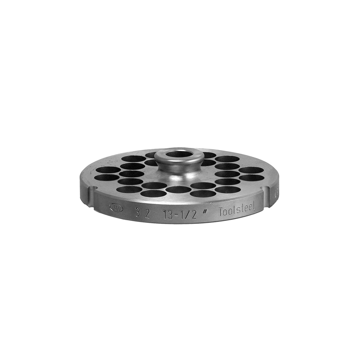 L&W #32 chopper plate side profile showing stamped markings: 32, 13-1/2 inch, Toolsteel