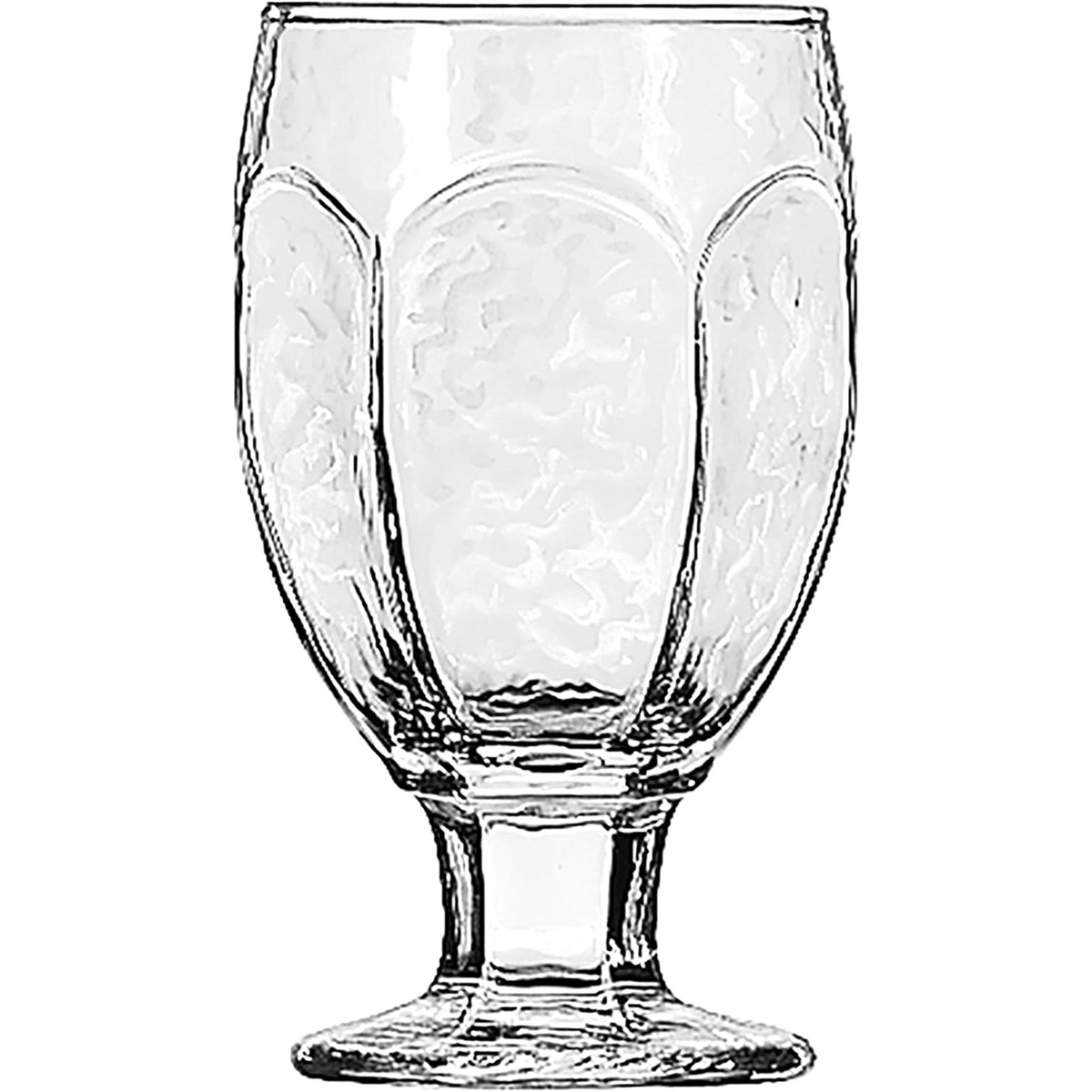 Libbey 3211 Chivalry clear glass banquet goblet with hammered exterior and paneled arched sides