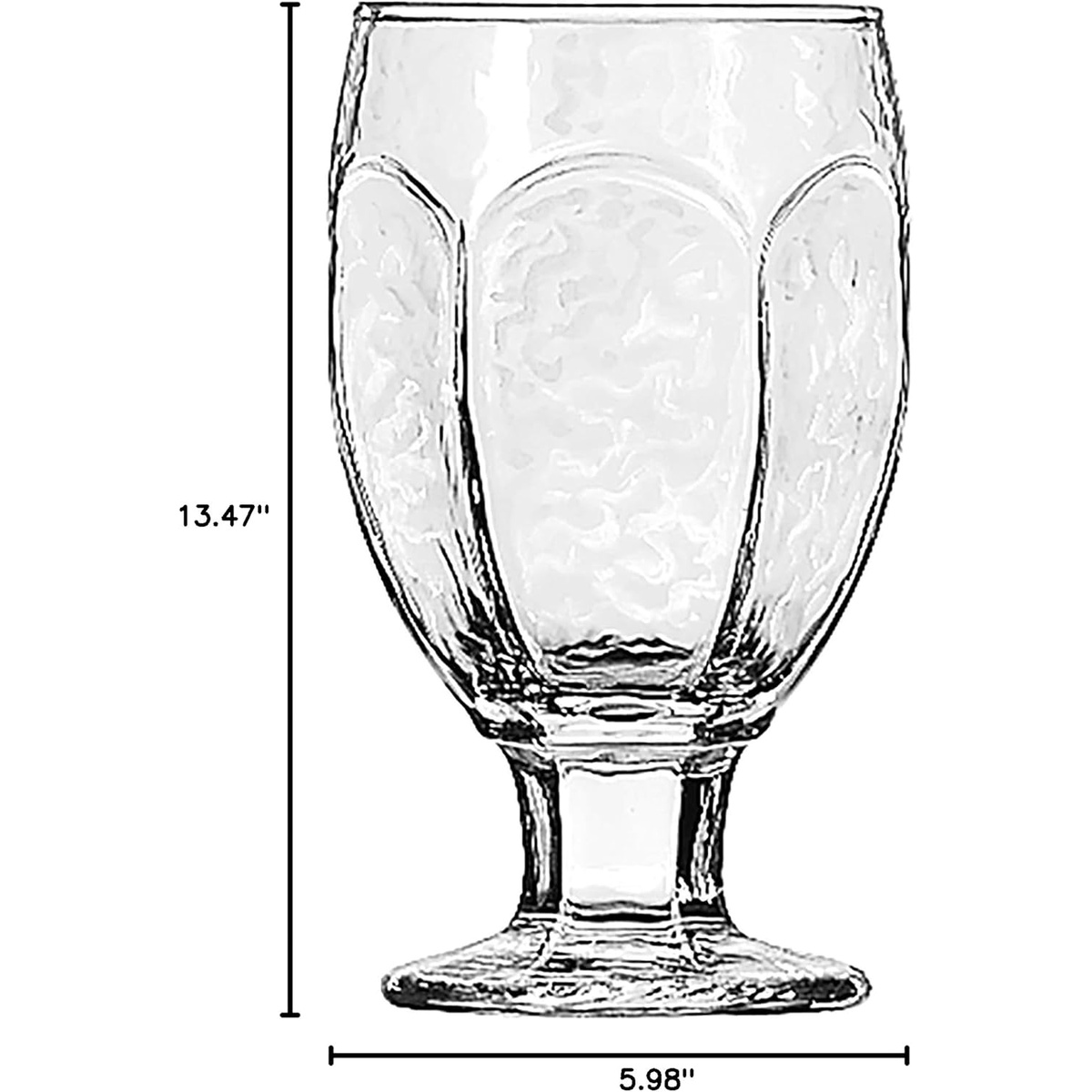 Libbey 3211 Chivalry goblet dimension diagram showing 5.98 inch width and 13.47 inch case height