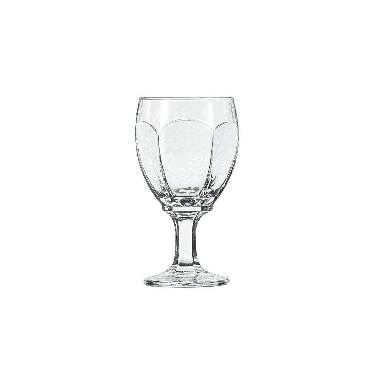 Libbey 3212 Chivalry 12 oz clear glass goblet with hammered exterior, paneled sides, and sturdy stem