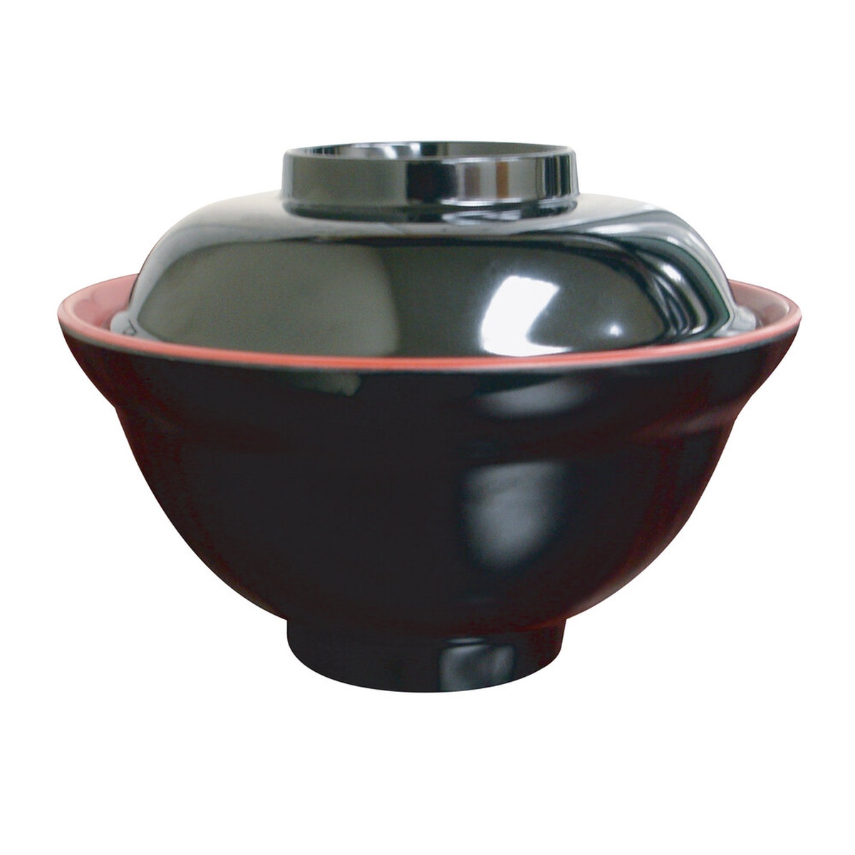 Thunder Group 3223JBR two-tone red and black melamine miso bowl with black domed lid