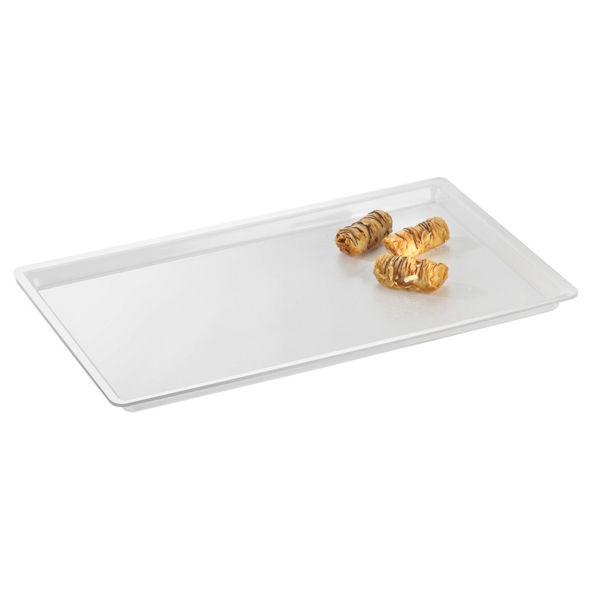 Cal-Mil 325-12-12 shallow clear acrylic rectangular bakery display tray with pastries