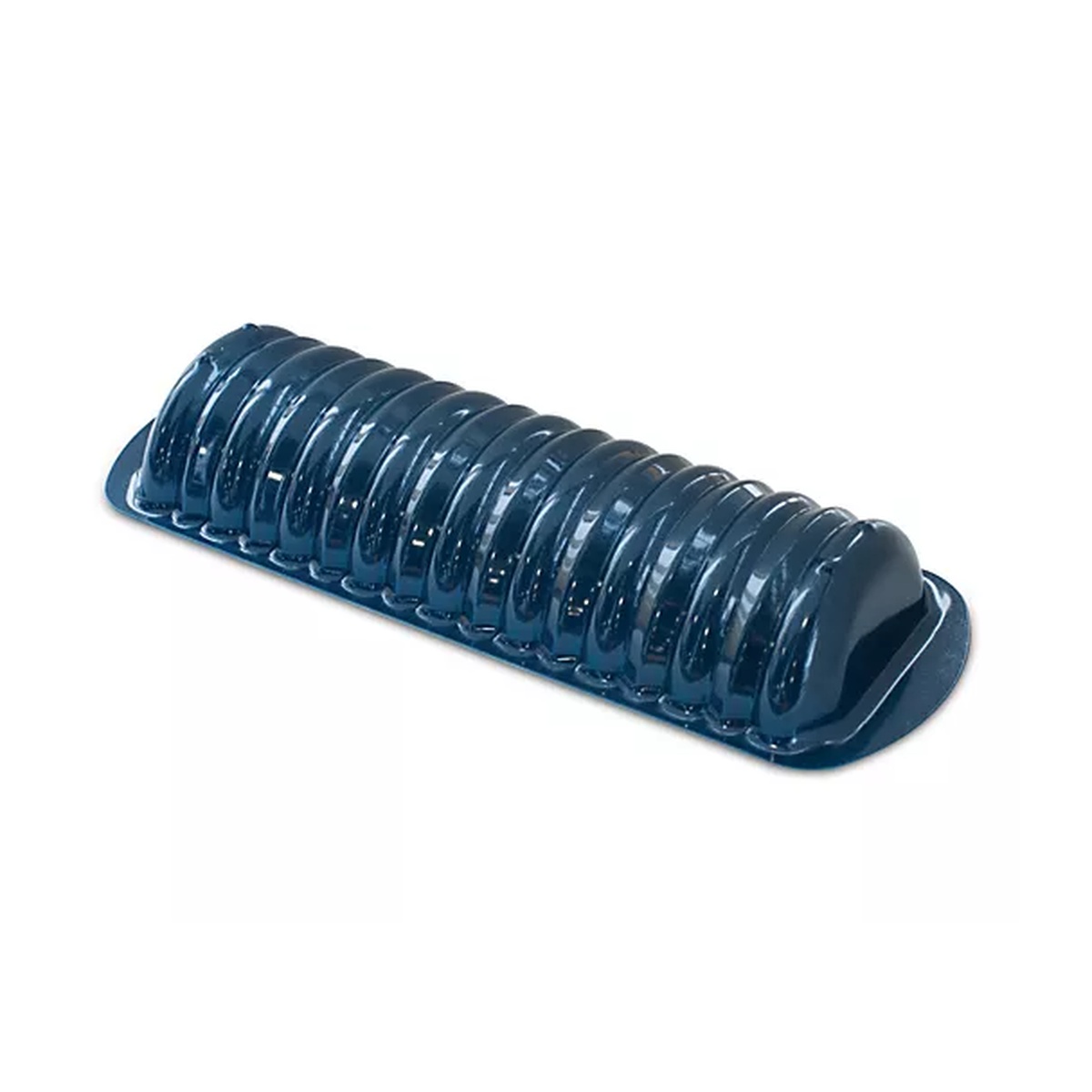 Nordic Ware Cinnamon Bread and Almond Loaf Pan in navy blue with ribbed exterior design