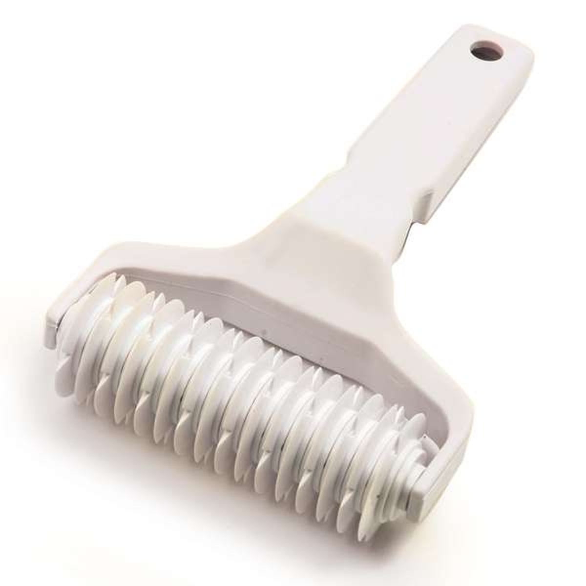 Norpro 3255 lattice pastry cutter roller with white plastic handle and multiple cutting wheels