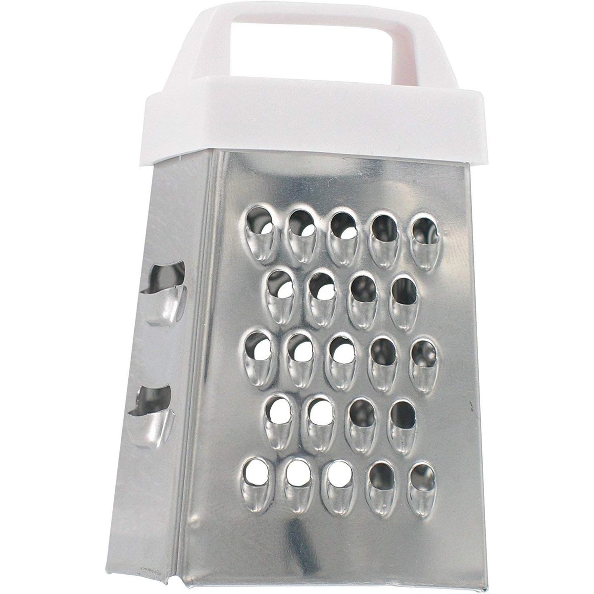 Norpro 326D stainless steel mini four-sided box grater with white plastic handle