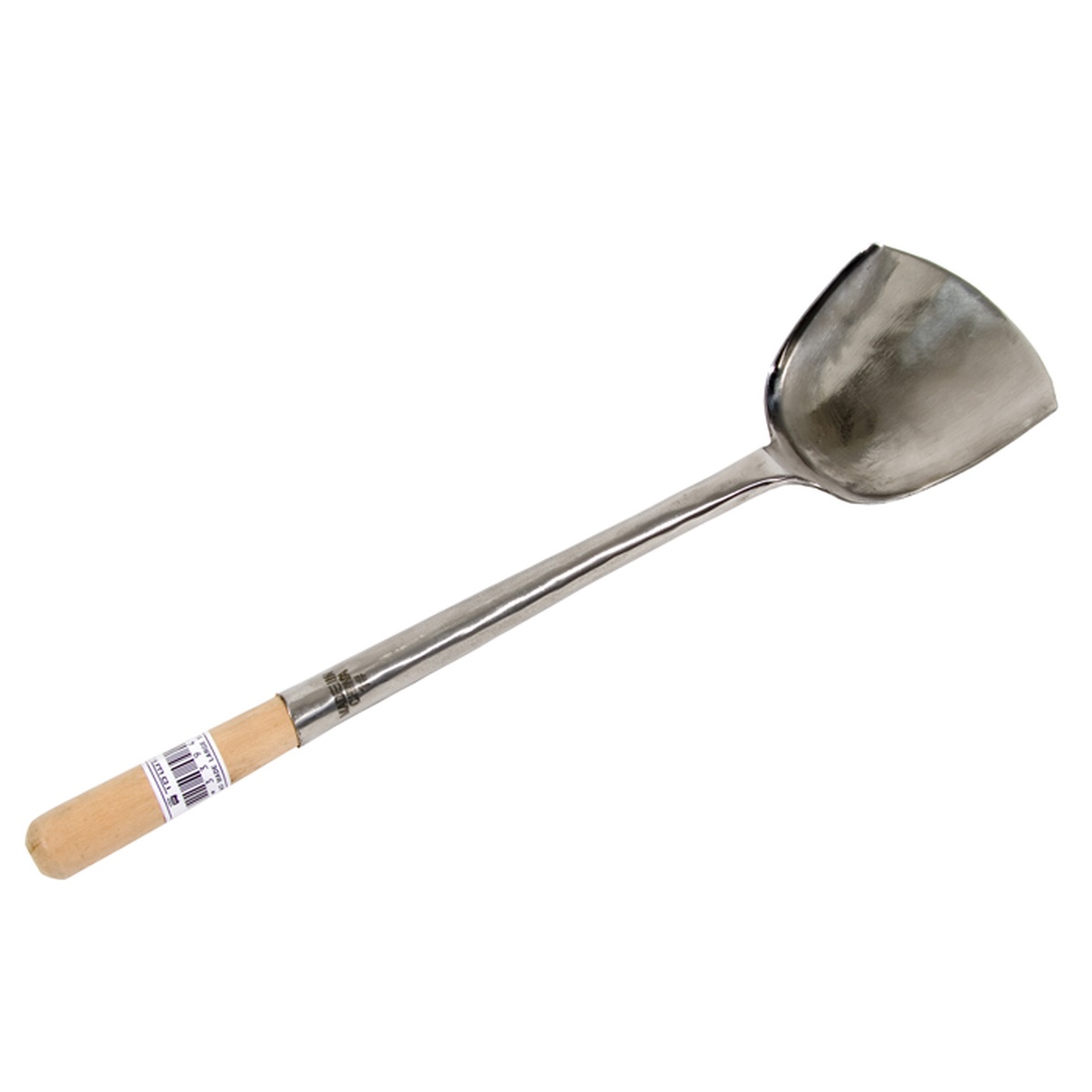 Town Food Service 33941 large wok shovel with stainless steel bowl and wood handle, side view