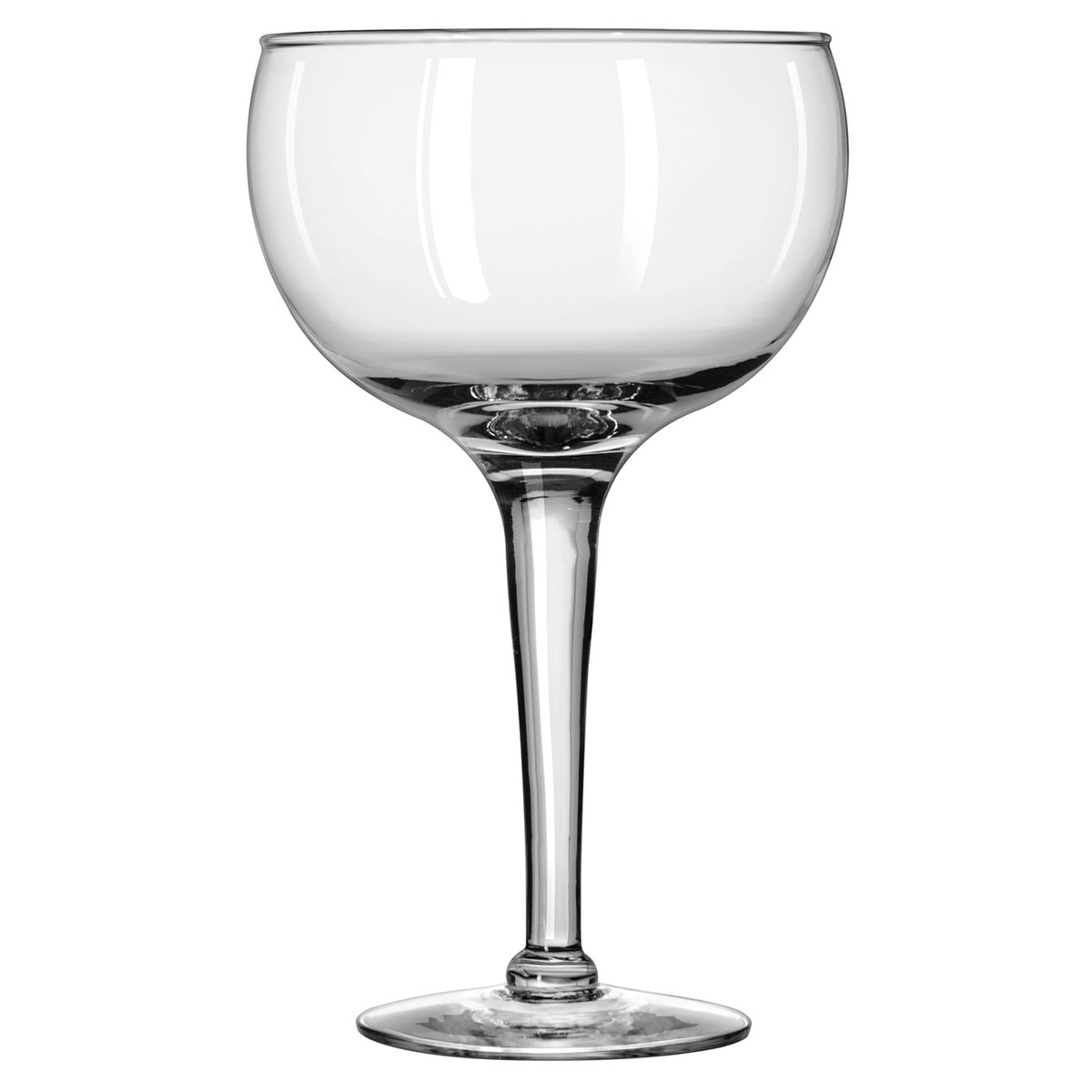 Libbey 3403 Super Bowl 38 oz stemmed margarita glass with wide round bowl and tall clear stem on white background