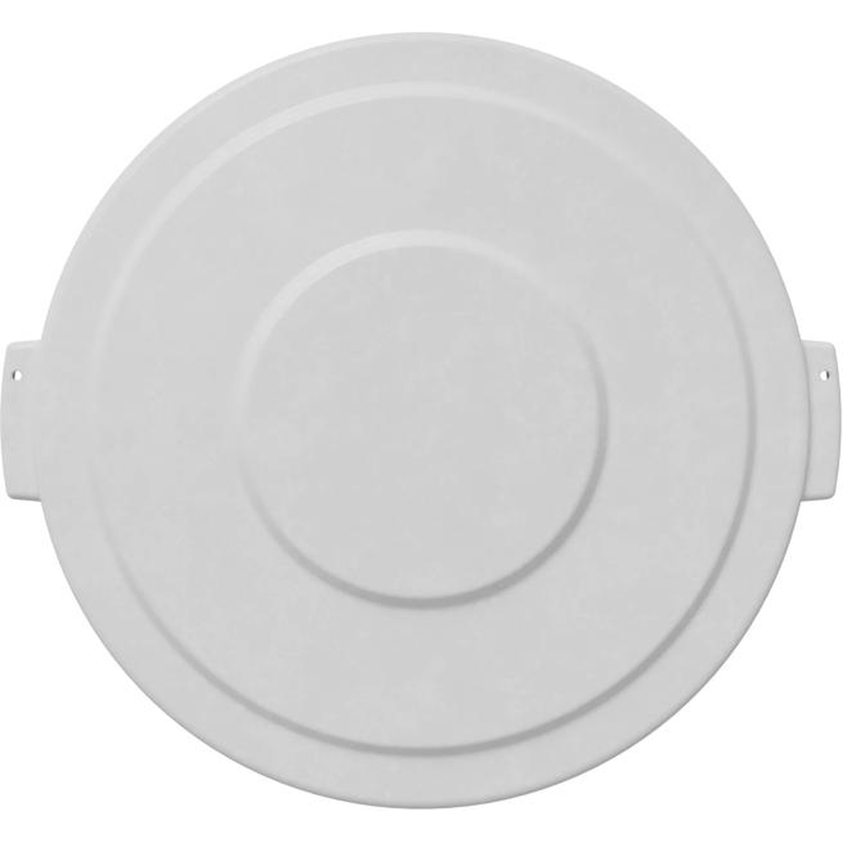 Bronco 44-gallon white round waste container lid top-down view showing concentric ring design