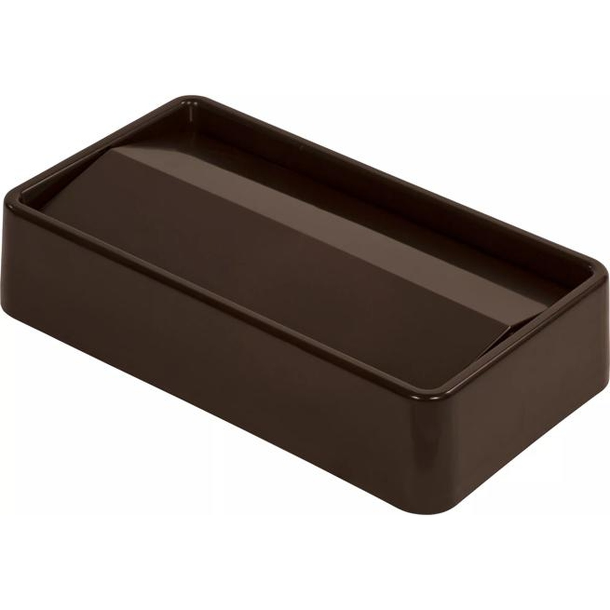Dark brown TrimLine rectangular swing top waste container lid, front angle view on white background