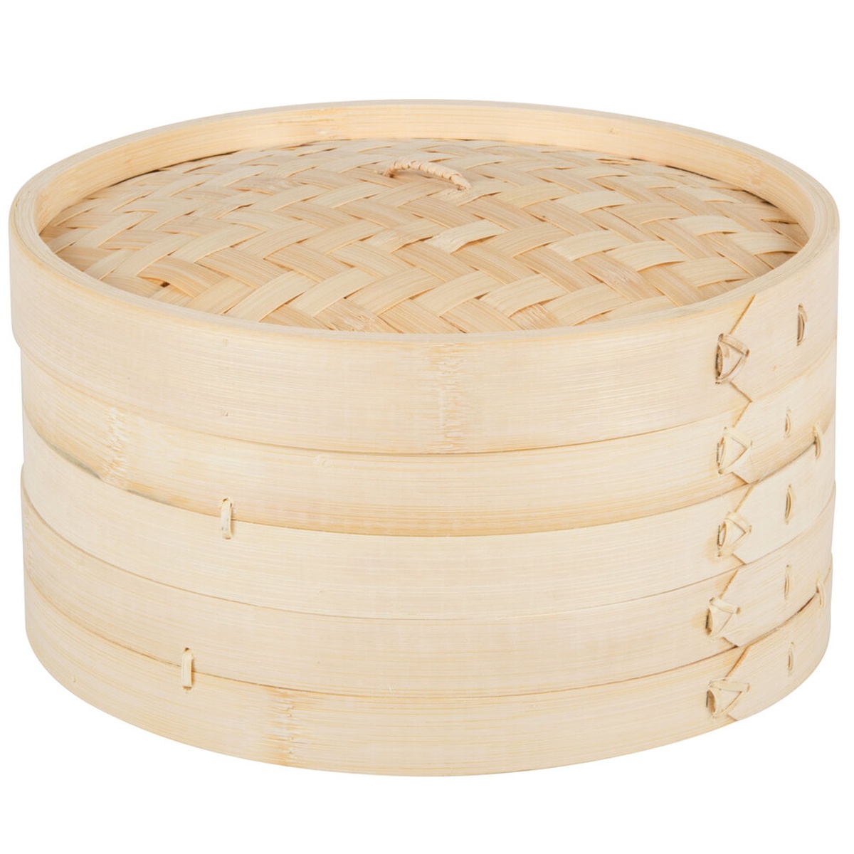 Town 34210 10-inch bamboo steamer set assembled with two steamer bodies and tightly hand-woven lid