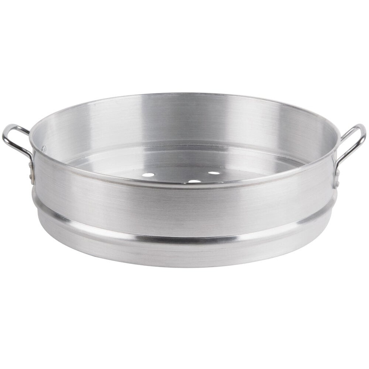 Town 34420 20-inch round aluminum steamer basket with riveted handles and perforated bottom