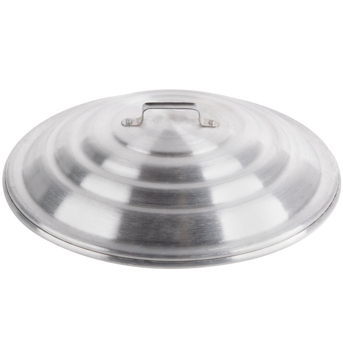 Town 34520 20-inch round aluminum steamer cover with center handle, viewed from an angle on a white background