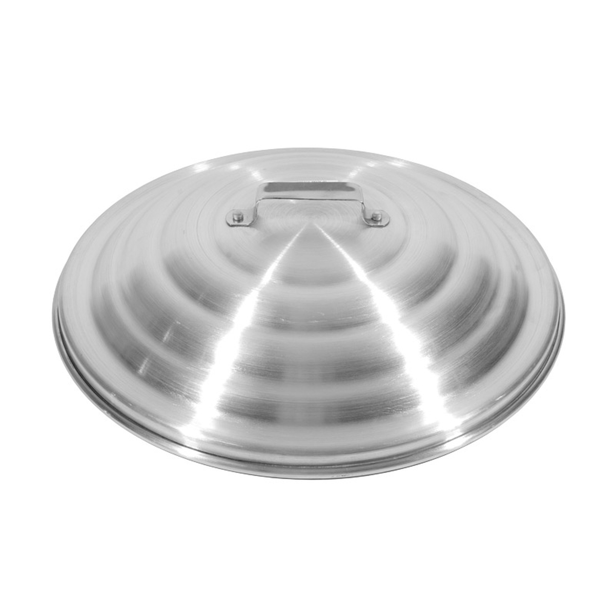 Town 34522 22-inch round aluminum steamer cover with center handle, shown from above on white background