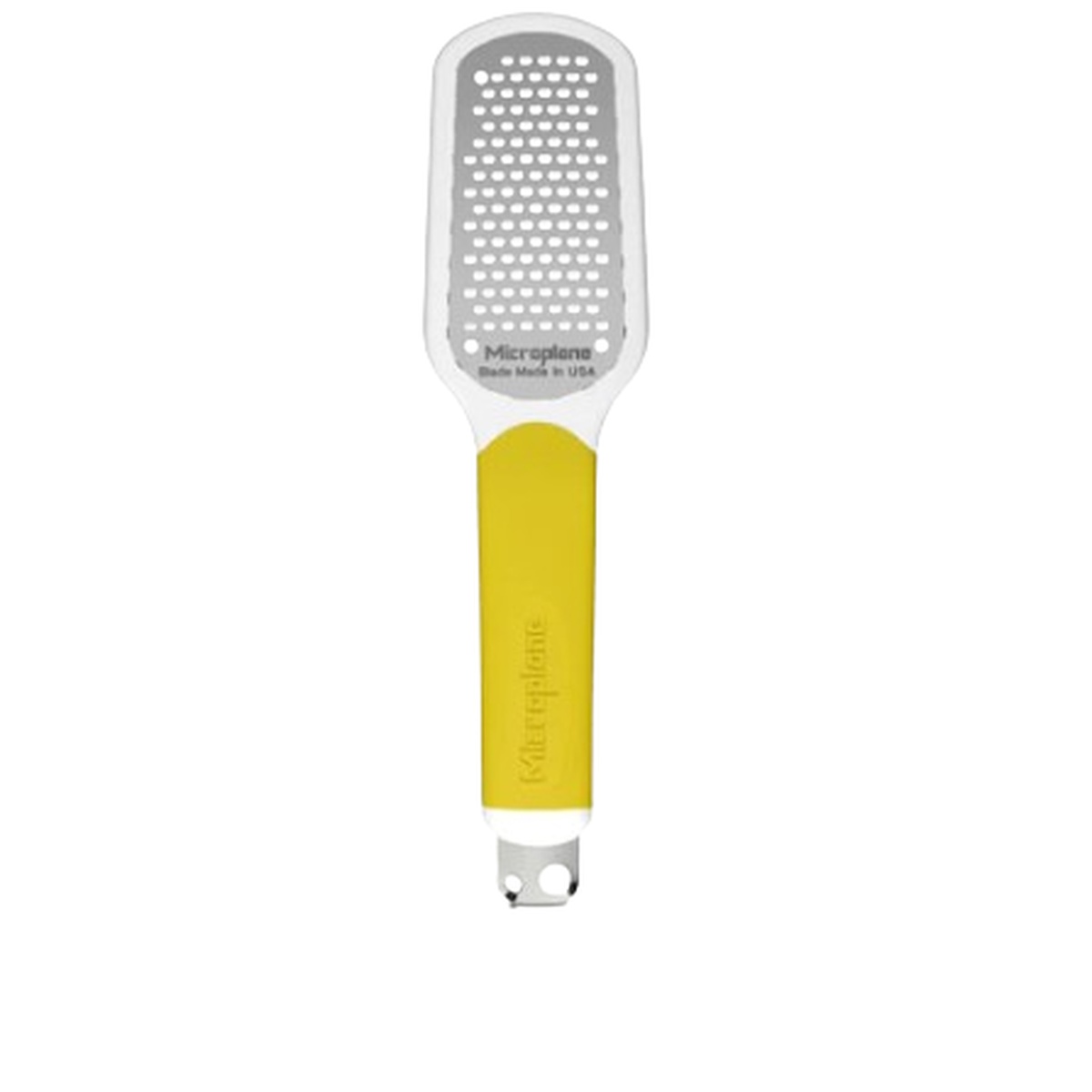 Microplane 34620 Ultimate Citrus Tool 2.0 with yellow soft-touch handle and stainless steel zesting blade
