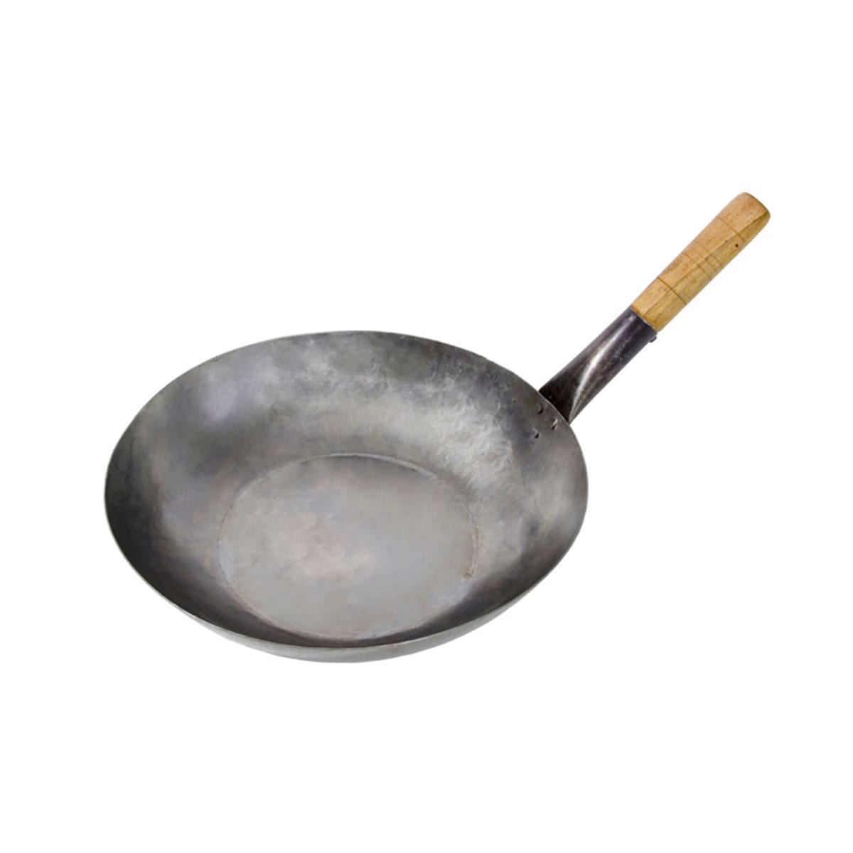Town 34704 14-inch hand-hammered steel mandarin flat-bottom wok with riveted wood and steel handle
