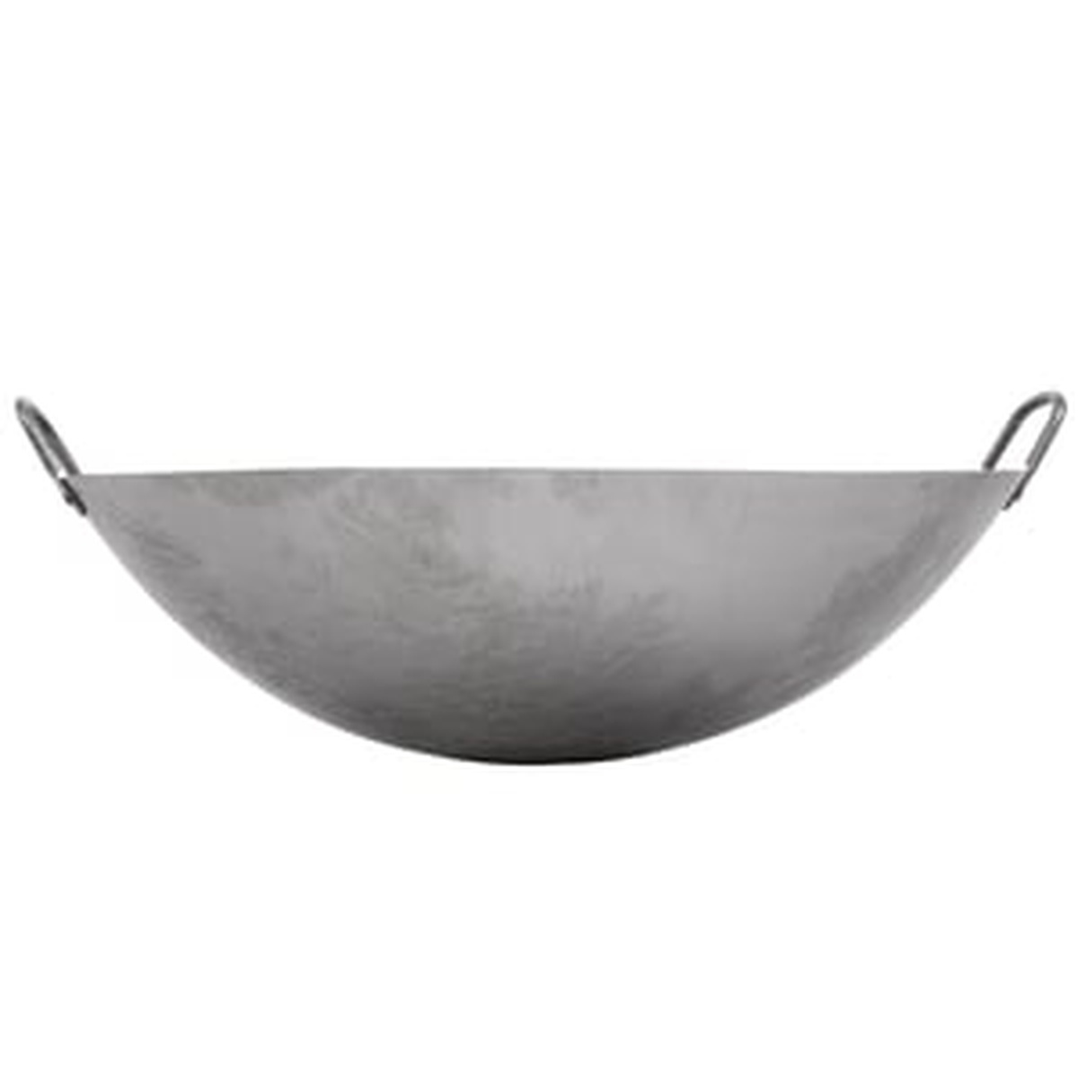 Town 34716 hand hammered Cantonese wok front profile view showing wide bowl shape and dual loop handles