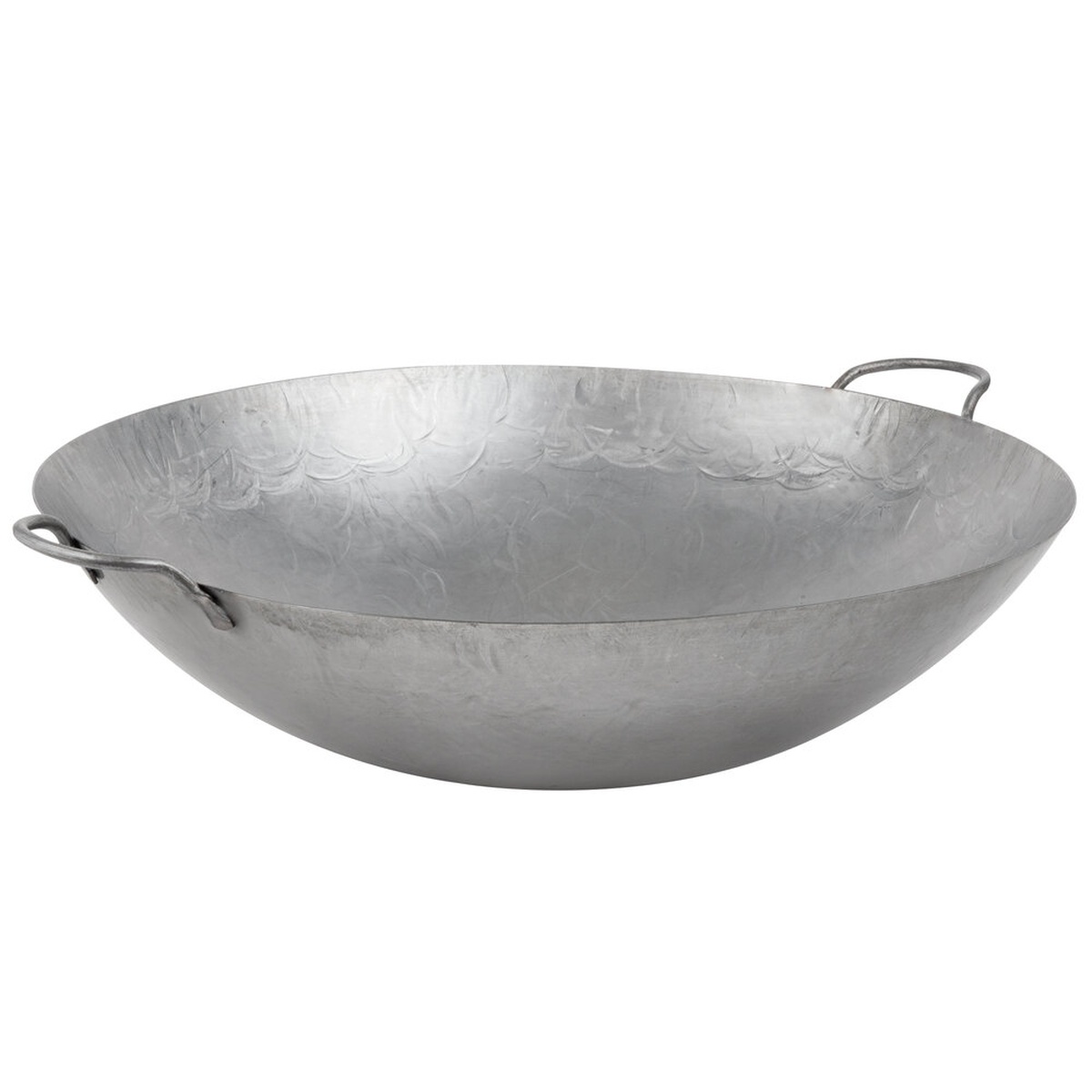 Town 34722 22-inch hand-hammered Cantonese wok, side view showing steep sides and two welded loop handles