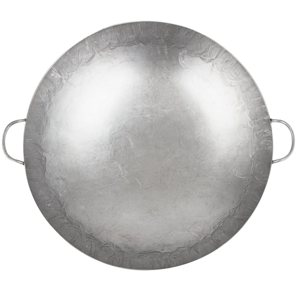 Top-down overhead view of the 24-inch hand hammered Cantonese wok showing full cooking surface and dual handles