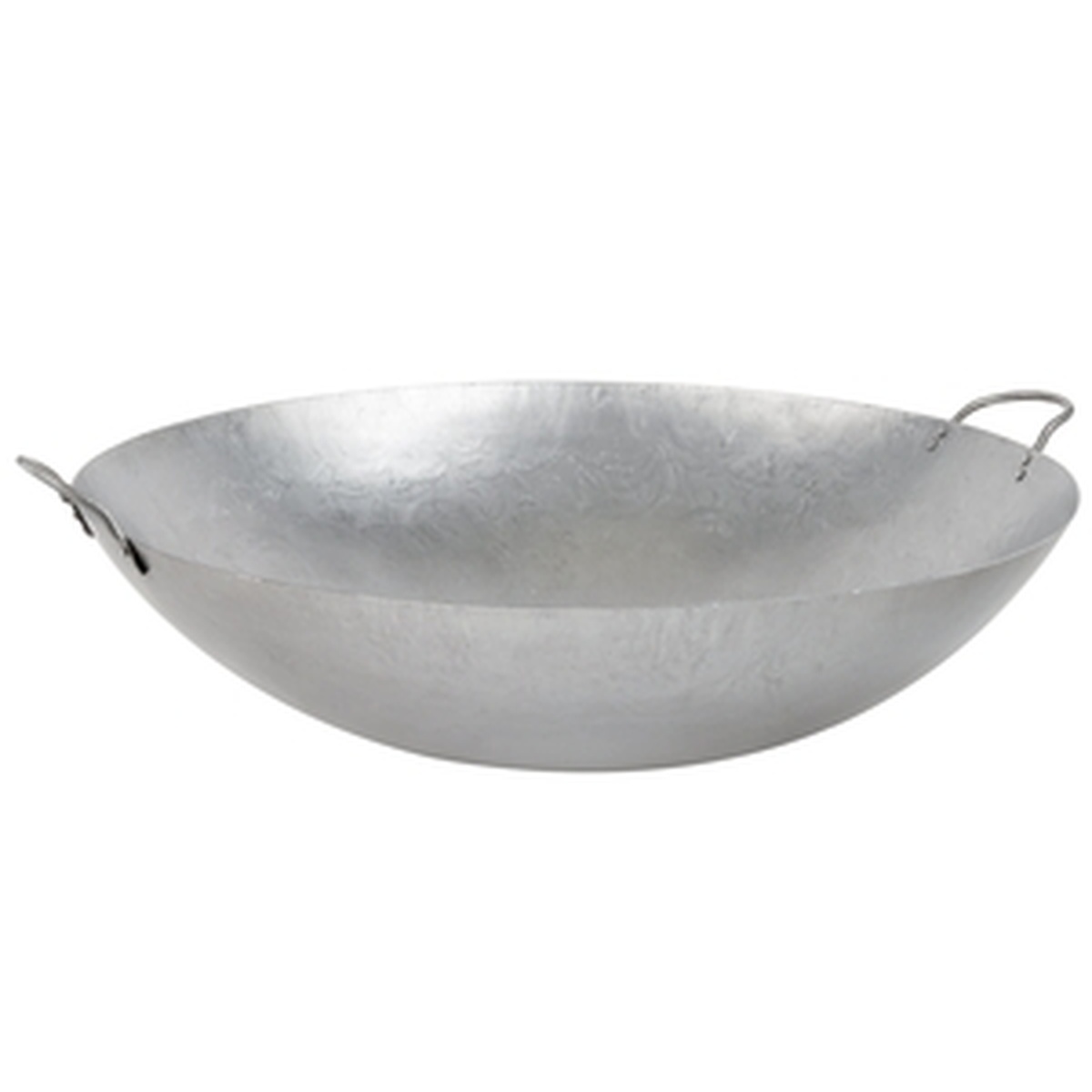 Town 34726 Cantonese wok side view showing steep walls and hammered finish on white background