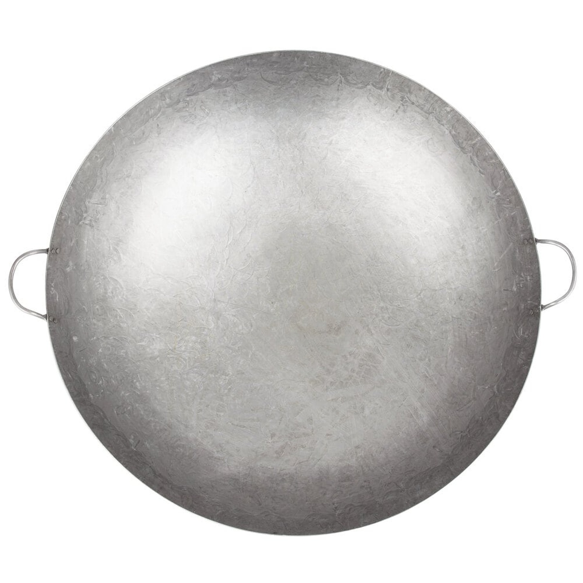 Top-down overhead view of the Town 34730 30-inch hand-hammered Cantonese wok showing full diameter and loop handles