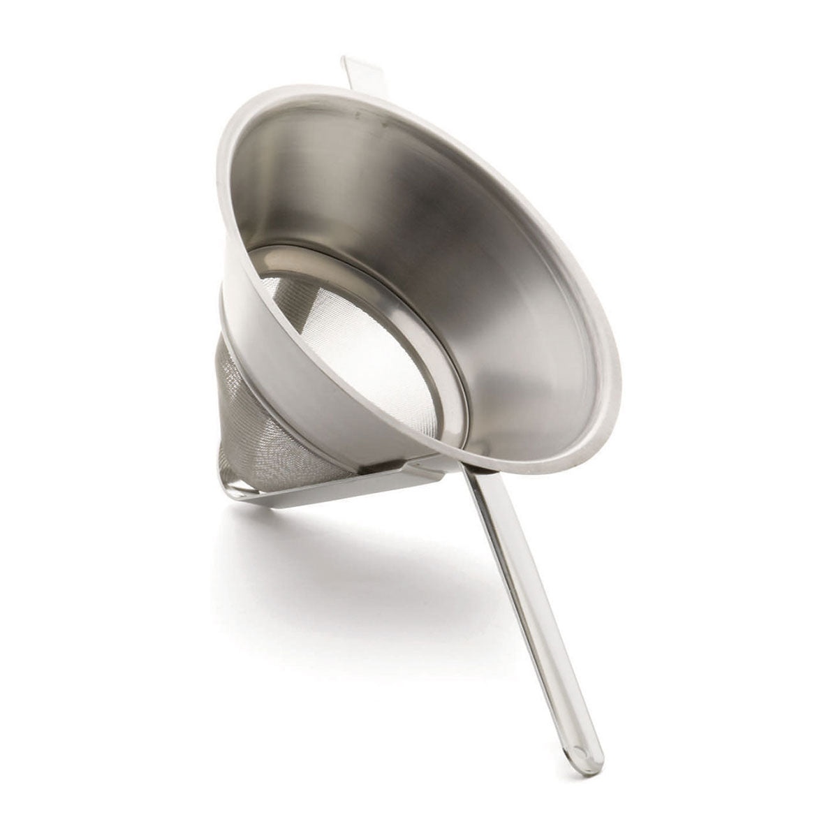 Tablecraft 349 stainless steel chinois bouillon strainer with fine mesh cone and long metal handle