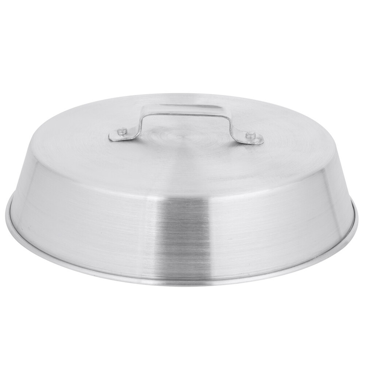 Town 34914 14-1/4 inch dome-shaped aluminum wok cover with riveted handle on white background