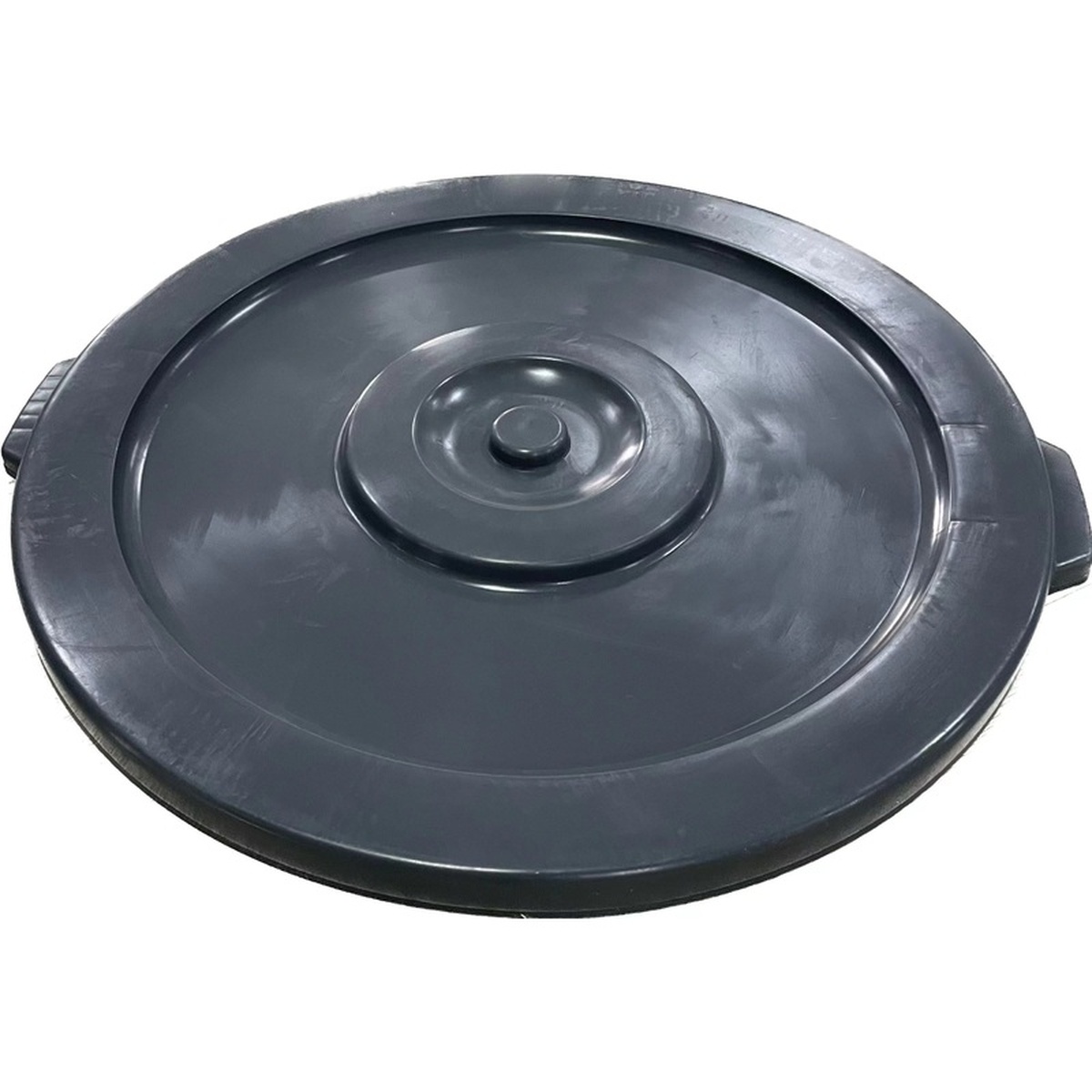 34GLID Enhanced grey round lid for 34 qt. trash can, viewed from above at an angle