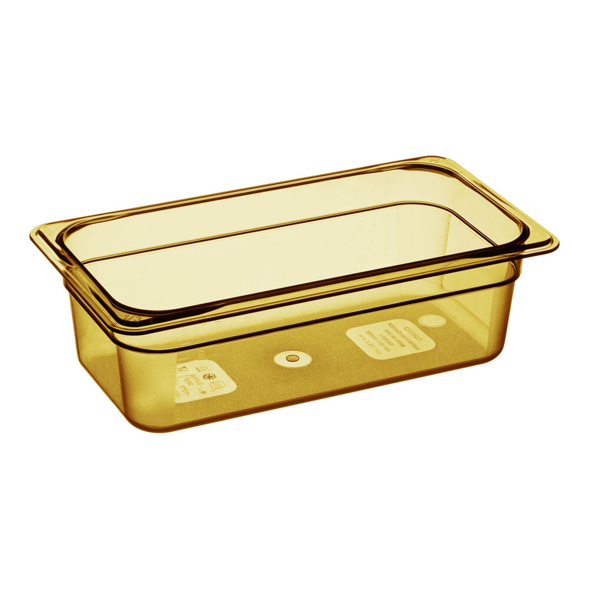 Cambro 34HP150 amber high-heat 1/3 size food pan, 4 inches deep, shown on white background