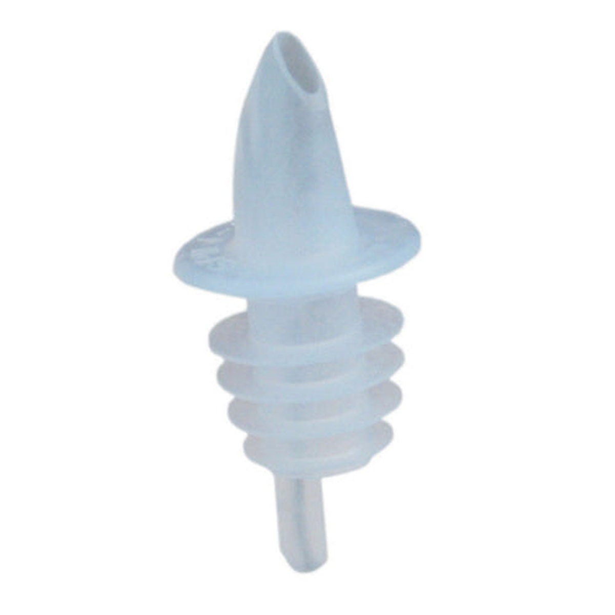 Spill-Stop 350-00 semi-clear plastic liquor pourer with ribbed cork base and tapered spout