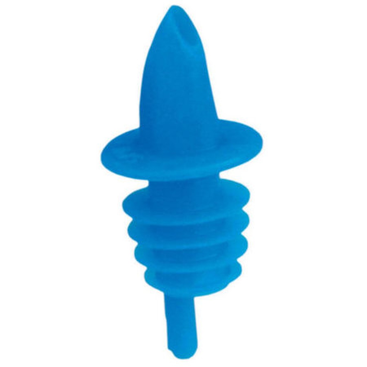 Spill-Stop 350-05 blue soft flexible plastic free pourer with ribbed cork insert and tapered spout