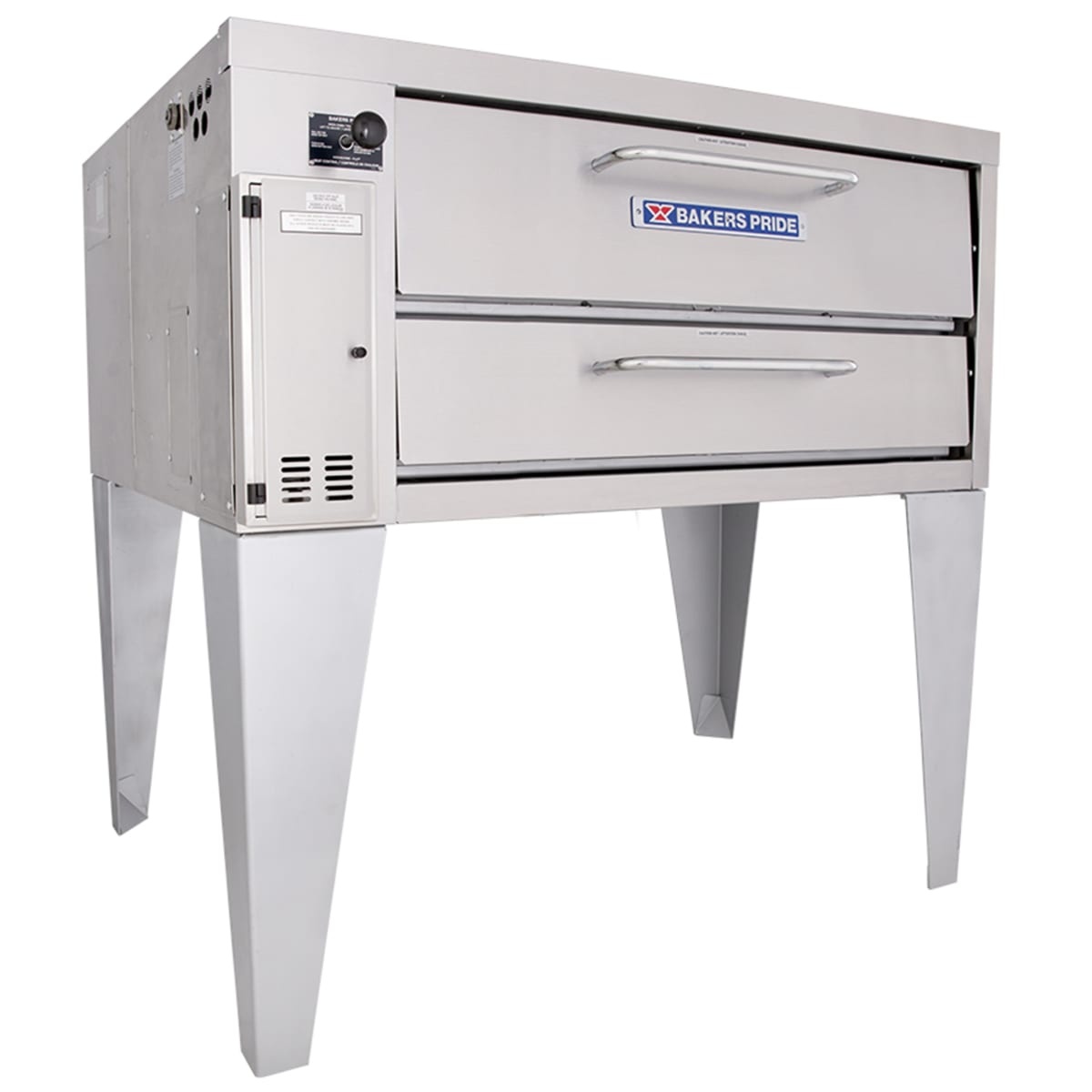 Bakers Pride 351 single deck gas pizza oven with front doors and legs